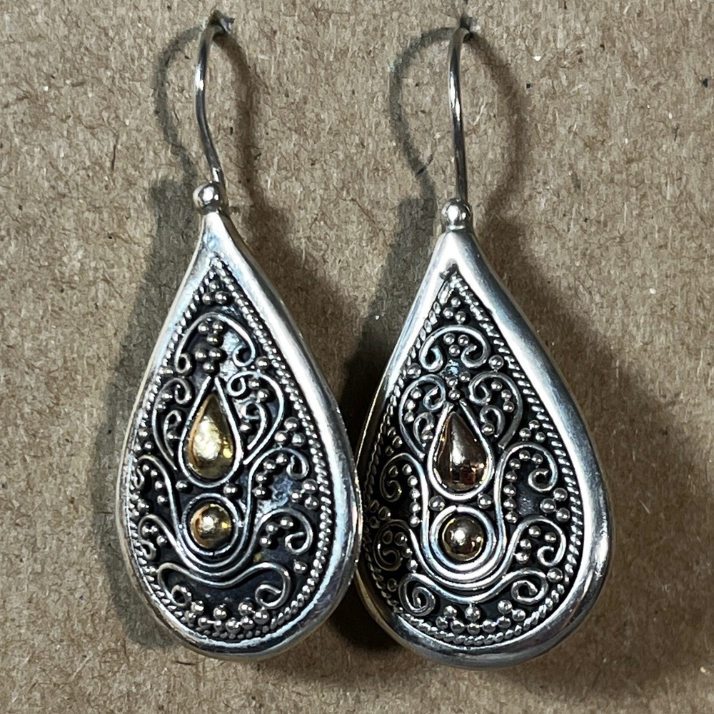 Suarti Bali Sterling 18k Gold Lace Teardrop Dangle Earrings